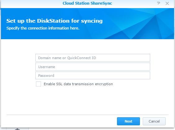 Synology configure sync backup connection
